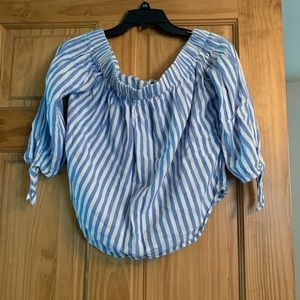 Blue and white off the shoulder top